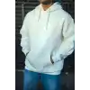 Üç İplik Penye Kapşonlu Basic SweatShirt - Beyaz