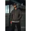 Üç İplik Penye Kapşonlu Basic SweatShirt - Füme