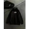 Üç İplik Penye Uzun Kol Kapşonlu Baskılı SweatShirt - Siyah