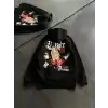 Üç İplik Penye Uzun Kol Kapşonlu Baskılı SweatShirt - Siyah