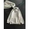 Üç İplik Penye Uzun Kol Kapüşonlu Baskılı SweatShirt - Beyaz