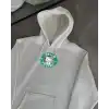 Üç İplik Penye Uzun Kol Kapüşonlu SweatShirt - Beyaz