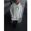 Üç İplik Penye Uzun Kol Kapüşonlu SweatShirt - Beyaz