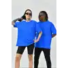Unisex Basic Bisiklet Yaka Oversize T-Shirt - Mavi