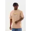 Unisex Baskılı Oversize T-Shirt - Bej