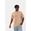 Unisex Baskılı Oversize T-Shirt - Bej
