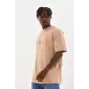 Unisex Baskılı Oversize T-Shirt - Bej