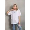Unisex Baskılı Oversize T-Shirt - Beyaz