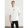 Unisex Baskılı Oversize T-Shirt - Beyaz