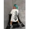 Unisex Baskılı Oversize T-Shirt - Beyaz
