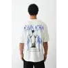 Unisex Baskılı Oversize T-Shirt - Beyaz