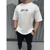 Unisex Baskılı Oversize T-Shirt - Beyaz