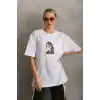 Unisex Baskılı Oversize T-Shirt - Beyaz
