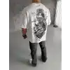 Unisex Baskılı Oversize T-Shirt - Beyaz