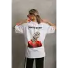 Unisex Baskılı Oversize T-Shirt - Beyaz