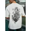 Unisex Baskılı Oversize T-Shirt - Beyaz