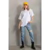 Unisex Baskılı Oversize T-Shirt - Beyaz