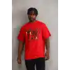 Unisex Baskılı Oversize T-Shirt - Kırmızı