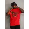 Unisex Baskılı Oversize T-Shirt - Kırmızı