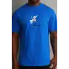 Unisex Baskılı Oversize T-Shirt - Mavi