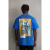 Unisex Baskılı Oversize T-Shirt - Mavi