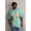 Unisex Baskılı Oversize T-Shirt - Mint Yeşili