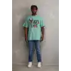 Unisex Baskılı Oversize T-Shirt - Mint Yeşili