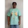 Unisex Baskılı Oversize T-Shirt - Mint Yeşili