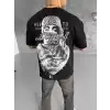 Unisex Baskılı Oversize T-Shirt - Siyah