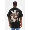Unisex Baskılı Oversize T-Shirt - Siyah