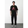 Unisex Baskılı Oversize T-Shirt - Siyah