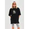 Unisex Baskılı Oversize T-Shirt - Siyah