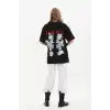 Unisex Baskılı Oversize T-Shirt - Siyah