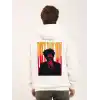 Unisex Baskılı Oversize Üç İplik Kapüşonlu Sweatshirt - Beyaz
