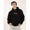 Unisex Baskılı Oversize Üç İplik Kapüşonlu Sweatshirt - Siyah