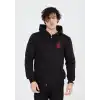 Unisex Baskılı Tam Fermuarlı Kapşonlu SweatShirt - Siyah