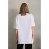 Unisex Bisiklet Yaka 20/1 Düz Oversize T-Shirt - Beyaz