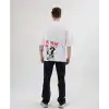 Unisex Bisiklet Yaka Baskılı Oversize T-Shirt - Beyaz
