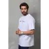 Unisex Bisiklet Yaka Baskılı Oversize T-Shirt - Beyaz