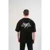 Unisex Bisiklet Yaka Baskılı Oversize T-Shirt - Siyah