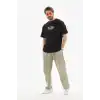 Unisex Bisiklet Yaka Baskılı Oversize T-Shirt - Siyah