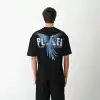 Unisex Bisiklet Yaka Baskılı Oversize T-Shirt - Siyah
