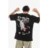 Unisex Bisiklet Yaka Baskılı Oversize T-Shirt - Siyah