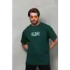 Unisex Bisiklet Yaka Baskılı Oversize T-Shirt - Yeşil