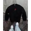 Unisex Bisiklet Yaka Ön Ve Arka Baskılı SweatShirt - Siyah