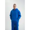 Unisex Double Oversize Kapşonlu Basic SweatShirt - Mavi