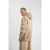 Unisex Double Oversize Kapşonlu Yıkamalı SweatShirt - Bej