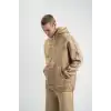Unisex Double Oversize Kapşonlu Yıkamalı SweatShirt - Bej
