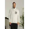 Unisex Kapşonlu Baskılı Sweetshirt - Beyaz