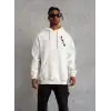 Unisex Kapşonlu Uzun Kol Baskılı Sweetshirt - Beyaz